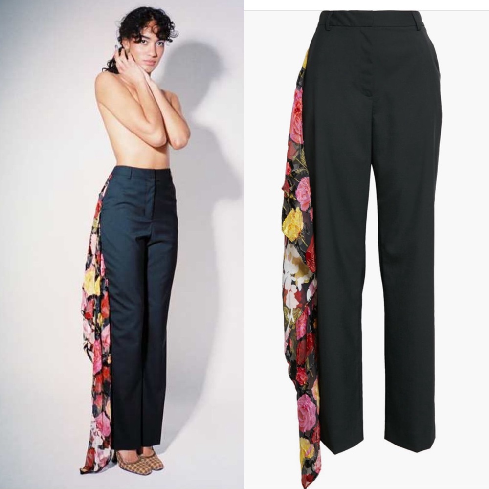 Puppets and Puppets Black Skant Scarf Detail Wool Blend Trousers Size 2 NWT